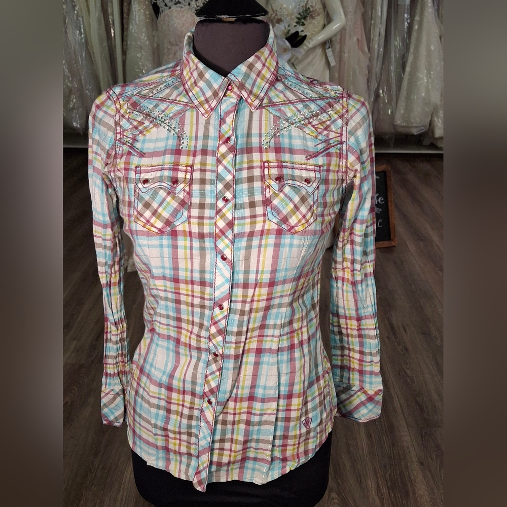 Ariat Small Plaid Embellished Western Button-Up